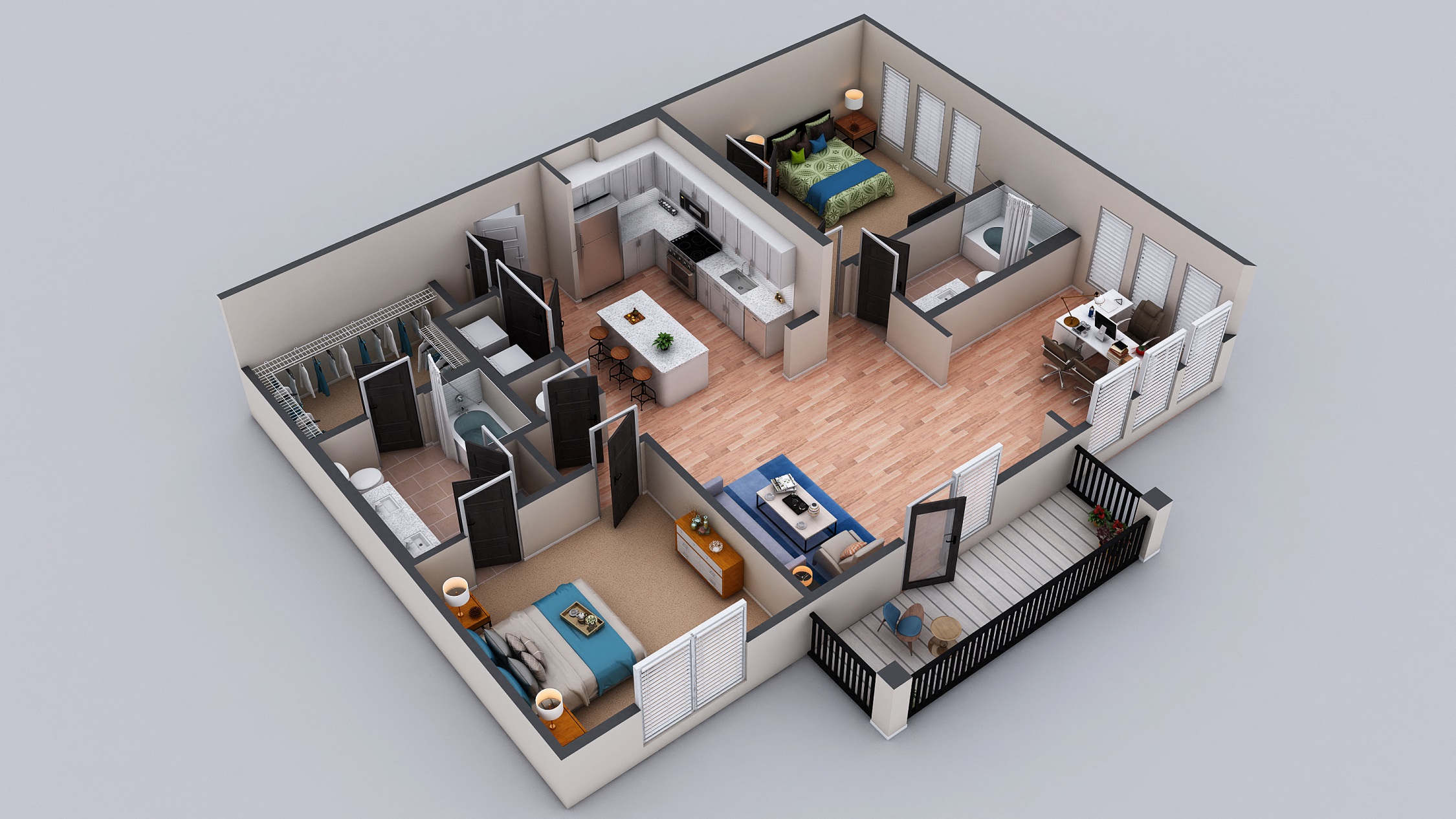 Floor plan for 2 beds, 2 baths, 1357 sqft